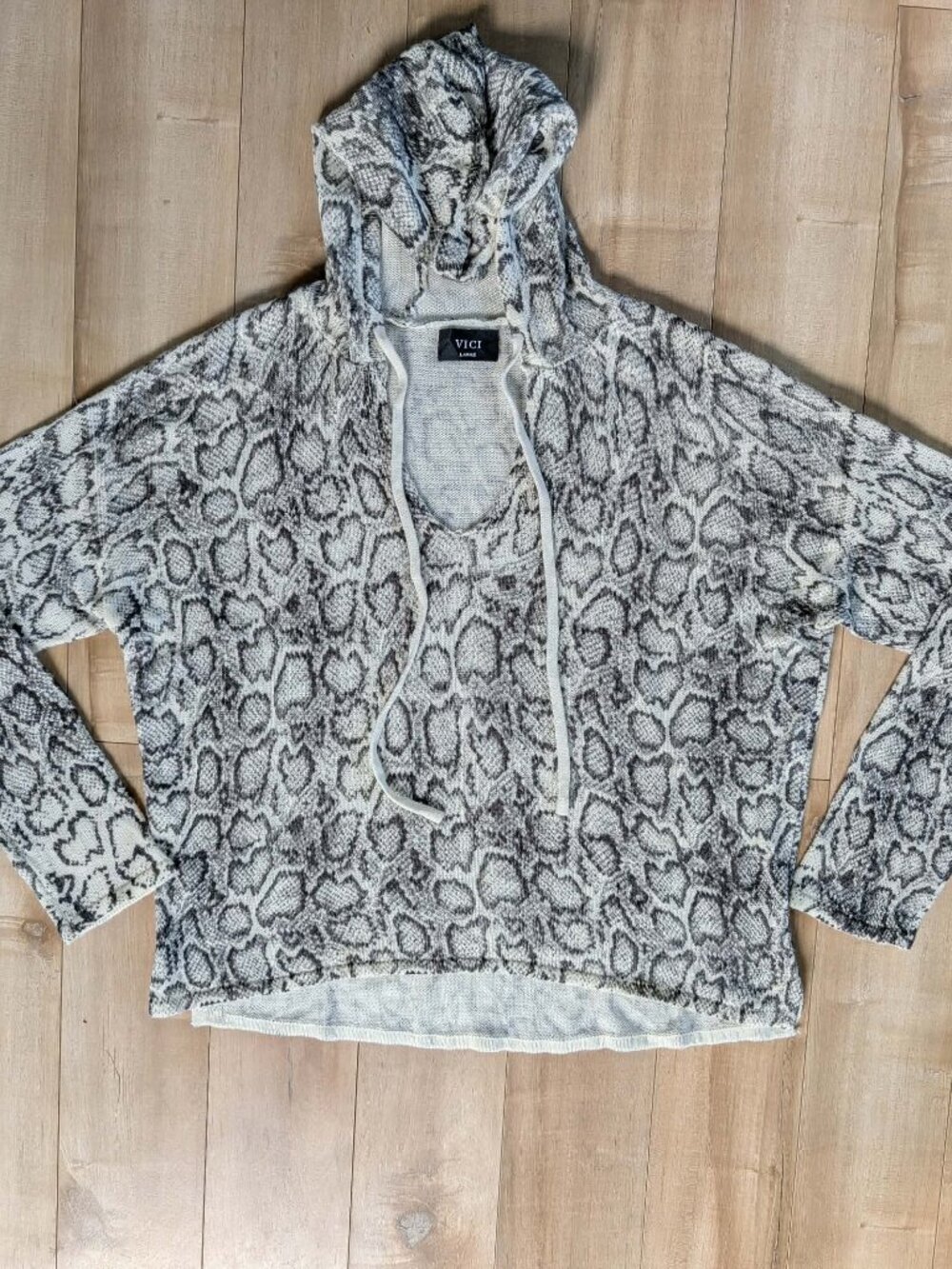 VICI Snake Print Hooded Sweater L Slouchy Boho Western Indie Sleeze Festival